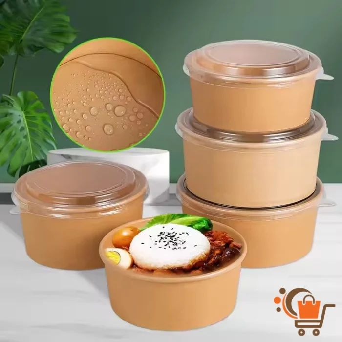 1250 ml biologisch abbaubare Kraftpapierschale mit rPET-Deckel für Take-Away