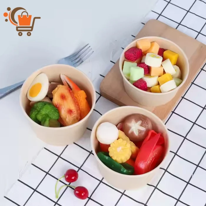 1250 ml Kraftpapierschale mit Salat gefüllt – ideal für Catering und To-Go