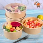 1000 ml Kraftpapierschale mit rPET-Deckel – nachhaltige Einwegverpackung für Salate und Bowls